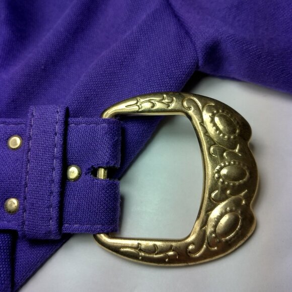 Vintage 80s Purple Dress Size 10 Button Scalloped V Neck Long Sleeve Modest READ - Picture 11 of 16